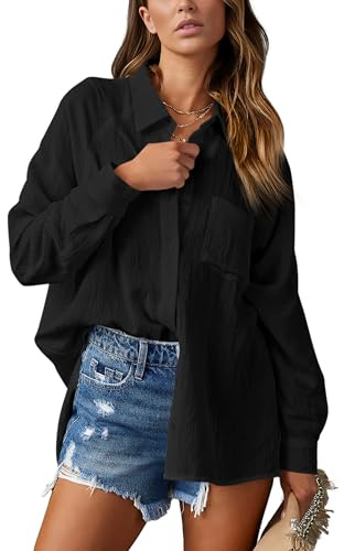 Nonsar Camicia elegante da donna, a maniche lunghe, con scollo a V, stile casual e alla moda, con taschino