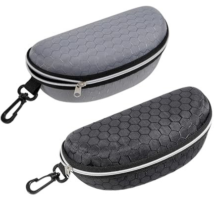 FZSECRIU 2 Stücke Brillenetui Hardcase Groß, Sonnenbrillen Etui, Schwimmbrillen Etui, Brillenetui personalisiert mit Karabiner(Schwarz Und Grau)