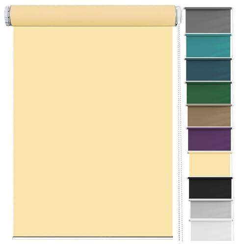 Fensterrollo innen Ohne Bohren Klemmfix 35 x 100 cm Sichtschutz, Lichtschutz, Seitenzugrollo Sonnenschutz Rollo Flexibler Seitenzug Easyfix für Wohnzimmer, Schlafzimmer, Beige