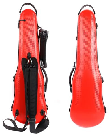 WUQIMUSC Hartschalenkoffer für Violine, 4/4-Größe, leicht, Karbonfaser, robust, schützender Violinenkoffer mit verstellbaren Rückengurten und praktischer Verschlussschnalle, rosarot (rot)