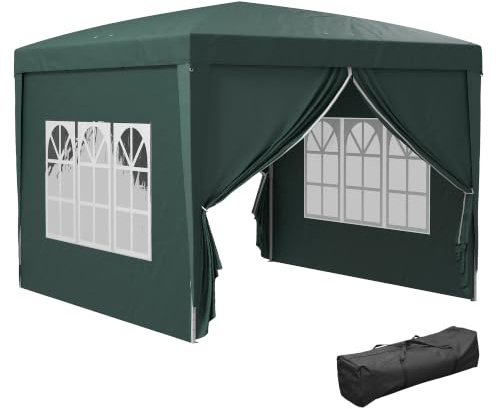Outsunny Tonnelle de Jardin Extérieure Tente de Réception 3 x 3 m Vert | Barnum Pop-up Pliant, 4 Parois Amovibles, Sac de Transport