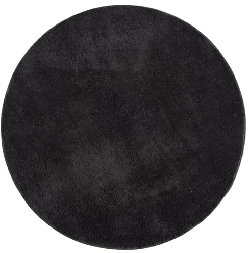 the carpet Relax – Superweiches Badezimmerteppich, Flauschige Badematte in Felloptik, rutschfest & Waschbar (30°C), Ultra Soft Badvorleger Anti-Rutsch für Bad & WC, Schwarz, 120 x 120 cm Rund