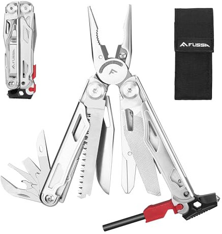 FLISSA Pinza Multiuso 19 In 1, Strumento Multiuso,Ottimo Regalo, Accessori Per Campeggio, Riparazione, Escursionismo,Include Borsa Portatile, Argento