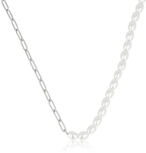 My Bendel - Gliederkette silber mit weißen Perlen- Stilvolle Gliederkette für Frauen mit Perlen - Bleibt schön und Verfärbt nicht - mit Luxuriösen Geschenkverpackung