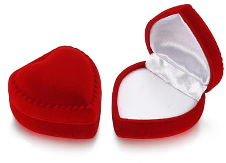 SURALIN Boîte à Bague en Forme de Cœur, Écrin Bijoux en Velours Rouge, Emballage Cadeau pour Proposition d'Anniversaire et de Noël