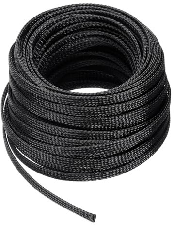 QUARKZMAN 50 Ft - 1/4 Zoll Dehnbares Geflochtenes Kabelmantel, PET Kabelmanagement Drahtummantelung Kabelschutz, Drahtschlauch für TV Computer Audio, Büro Heimgeräte, Schwarz.