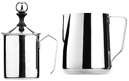 HYKJCSS Frullino Montalatte Montalatte con Pompa A Mano in Acciaio Inossidabile Montalatte Manuale per Schiuma di Latte per caffè Monta Latte(3pcs)