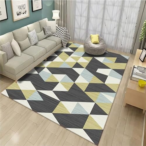 RUGMRZ Webteppich Rugs for Bedroom grau gelb geometrisches Design Schlafzimmer Teppich Wohnzimmer Teppich waschbar Teppich Jugendzimmer Mädchen 120X170CM