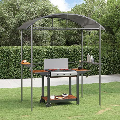 Homgoday Gazebo BBQ e ripiani Laterali Antracite 220x115x230cm Acciaio, Gazebo Gazebo Padiglione Esterno, Tenda di Reception per Campeggio, Festa, Barbecue