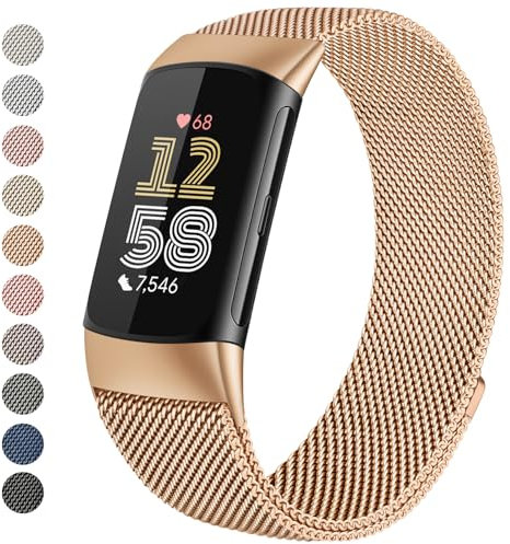 Metal Strap Compatible with Fitbit Charge 6 Strap for Women Men, Adjustable Stainless Steel Mesh Loop Replacement band with Magnetic clasp for Fitbit Charge 6 (Rose Gold)