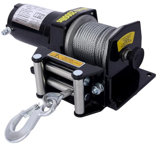 2000lb 12V ATV/UTV Electric Winch, Off-Road Waterproof Steel Cable Winch for ATV UTV Towing Trailer Winch, Including ATV, UTV, Car, Boat, Trucks, Jeeps, and Modified Vehicles