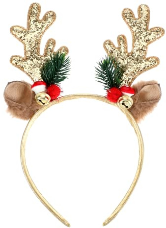Sibba Bandeaux de Noël mignons pour cheveux de Noël à paillettes avec bois d'élan - Accessoire de costume de Noël pour fête de Noël, accessoires de fête de Noël