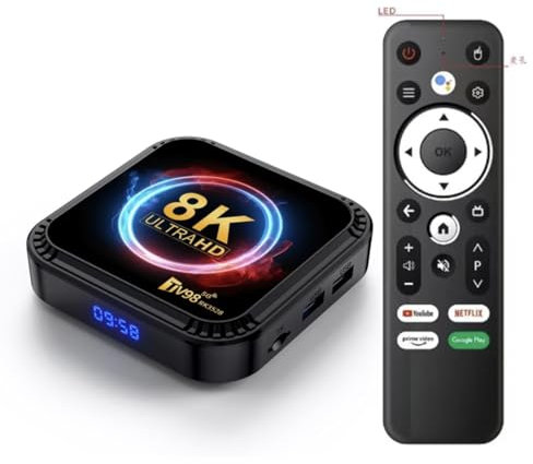 TV98 8K Ultra HD Android 13 Smart TV Box, 2GB RAM, 16GB Storage, Dual Wi-Fi, Bluetooth 5.0