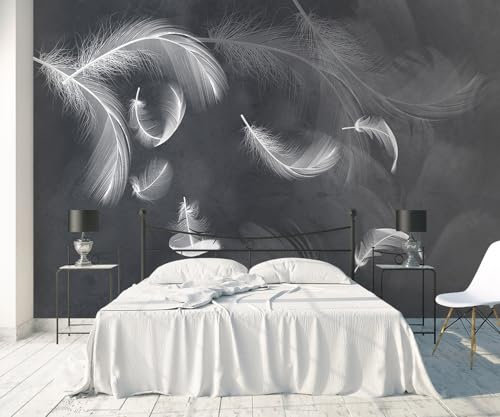 MIWEI Wallpaper Papier Peint Panoramique Plume Blanche Noire Papier Peint 3D Intissé Tapisserie Poster Chambre Salon Decoration Murale 300x210cm -Z3087