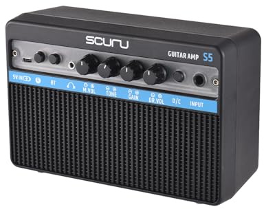 Btuty Kleiner E-Gitarrenverstärker, 16 W, tragbarer Gitarren-Praxislautsprecher, eingebauter Verzerrungseffekt, Plug-and-Play, für das tägliche Üben, wiederaufladbar, tragbarer Verstärker, unterstützt