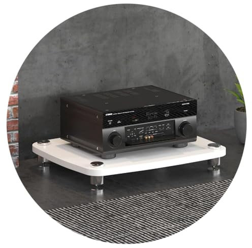 HiFi-Audio-Schrank mit stoßdämpfenden Füßen für Streaming-Geräte, Weiß, 60 x 48 x 10 cm, 1-stöckiges Audio-Rack