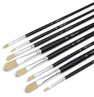 Elan Juego de Pinceles Lengua de Gato, 8 Piezas de Pinceles Sintéticos Tipo Cerda, Pincel Pelo Sintetico de Mango Largo, Pinceles de Cerda Oleo