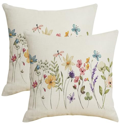 SHAPTOY Spring Summer Floral Sage Green Leaf Throw Pillow Covers 18x18 Inch