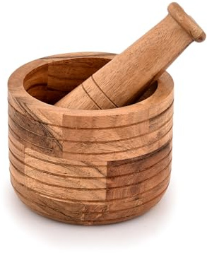 Kaizen Casa Mortar & Pestles Acacia Wood | Grinder for Herbs, Spices and Kitchen Usage, Kitchen Essentials Usage Mortar Size (Inches): 5 x 5 x 4 & Pestel Size (Inches): 6.5