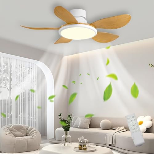 LASANYA 132 CM Soggiorno Ventilatore Da Soffitto Con Luce, Moderno Venature Del Legno Bianco Lampada Ventilatore, Muto LED Ventilatore Da Soffitto Con Luce E Telecomando, Inverno Ed Estate Reversibile