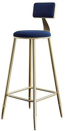 Barstuhl mit Rückenlehne und Fußstütze, Küchenhocker, Rahmen aus Schmiedeeisen, Stehhocker für Rezeption Bars Café Restaurant Küche 6 Farben(Blue,65cm)