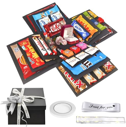 DGMI 5-lagige DIY Explosion Überraschungs Box Mit Klebeband Und Band,Kreative Geschenkbox Explosionsbox,DIY Mystery box Für Weihnachten,Geburtstag,Hochzeitstag,Jubiläum Valentinstag,(Schwarz)