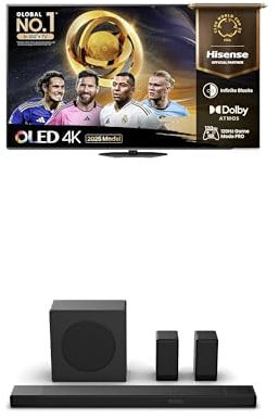 Hisense TV & Soundbar Bundle: 55A85QTUK OLED TV plus the AX5140Q Soundbar – true-to-life picture quality and 570W audio clarity, perfectly matched