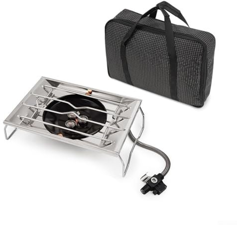 Fornello a gas portatile da campeggio, 6000 W, in acciaio inox, attrezzatura da cucina per esterni, con controllo continuo della fiamma, per isobutano, propano, butano, carburante, montaggio da tavolo