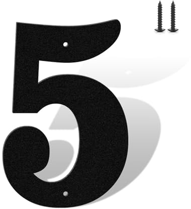 Targa numero civico 10 cm 12 cm 15 cm 17 cm 20 cm metallo moderno per esterni metallo nero opaco per casa, strada, giardino e ufficio, resistente alle intemperie (numero 5)