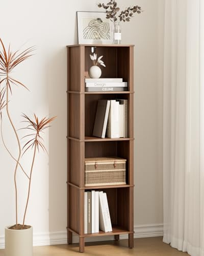 Apetaccat Bookcase, 4 Tier Corner Bookshelf, Display Corner Bookshelf, Shelving Display Shelf for Living Room,Bedroom,Office,Walnut