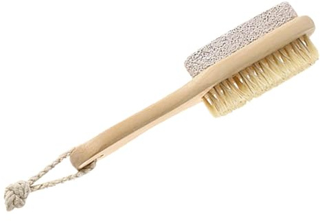Fußbürste mit Naturborsten und Bimsstein Kombi für Glatte Füße | Holzgriff, Pediküre Peeling Werkzeug für Haus und Spa, Natürliche Hornhautentfernung