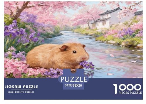 Puzzle Cobaye 1000 Pièces pour Adultes Et Enfants, Jeu De Société Convivial, Casse-tête Buisson Fleuri Ruisseau, Home Decor, Cadeau Famille 38x26cm/1000pcs