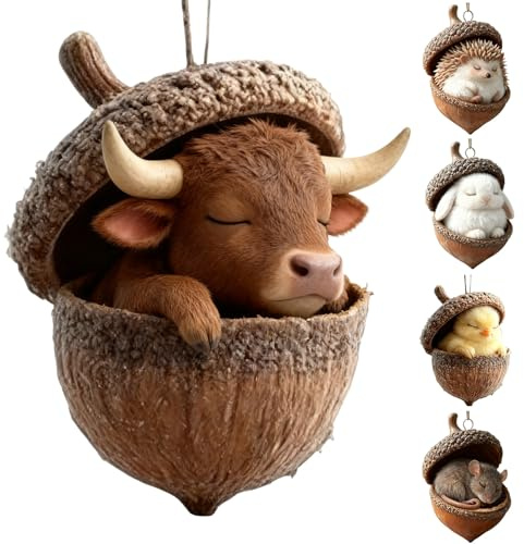 Woalopted 5 Stück Wald Tier Ornamente, Flache 2D-Acryl Wälder Tannenzapfen, Tierfiguren Eicheln Tiere Hängende Weihnachtsornamente Für Badezimmer, Küche, Eingangsbereich, Wohnung