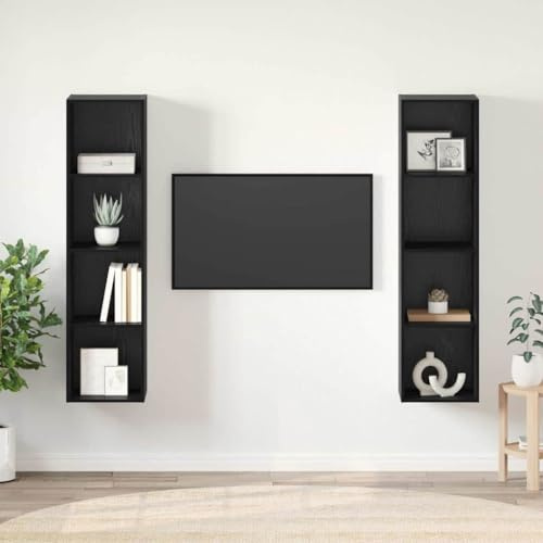 Générique Ensemble Meuble TV Montage Mural 2 pcs Noir 37 x 37 x 142,5 cm,Meubles,Meubles TV,Noir,47.6 KG,3393538