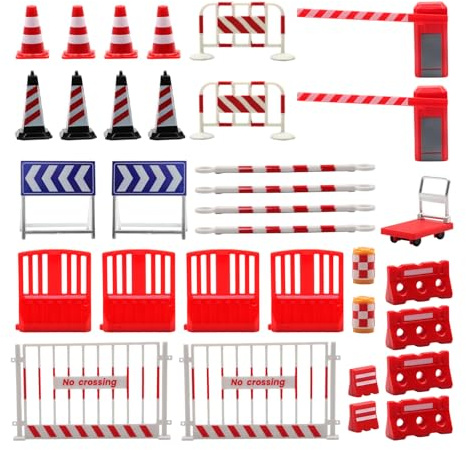 CHRCOED 1/24 1/30 RC Car Scale Traffic Accessories Set – Miniature Plastic Road Cones, Parking Signs,Garage Diorama, Scene Setup & Decoration,Simulated Traffic for SCX24 SCX30 Red