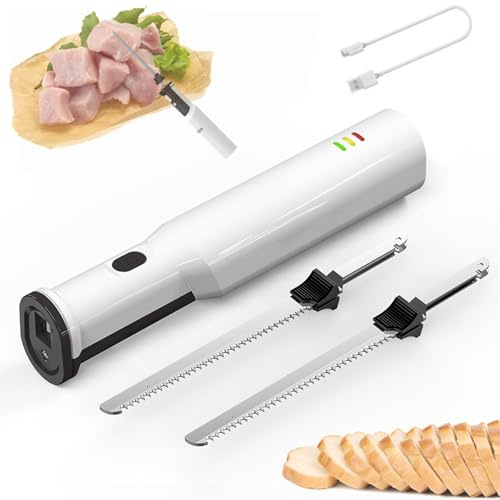 Couteau à pain et à découper électrique, trancheuse à viande rechargeable sans fil, manche en acier inoxydable, faible vibration et bruit, multi-usage pour outils et gadgets de cuisine