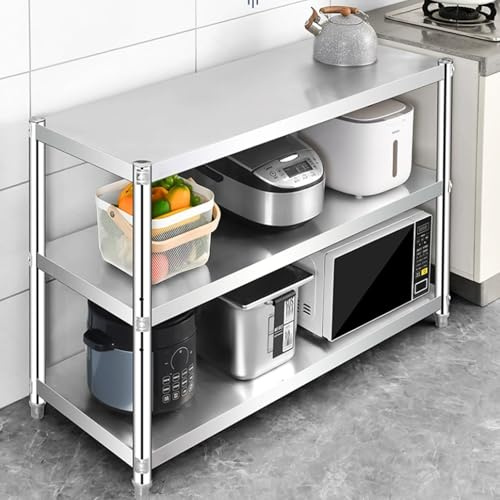 Scaffale per microonde a 3 ripiani in acciaio inossidabile, scaffale da cucina, tavolo da lavoro, ripiani in metallo per cucina nization (80 x 30 x 80 cm)