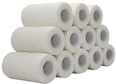 STpro 10cm x 12 Pièces Blanc Cohésive Bandage Sportif Bandages Autocollant Cohésif Wrap Bande Coton Autocollante Élastique Adhesif Ruban Sport Auto Adhesive Band