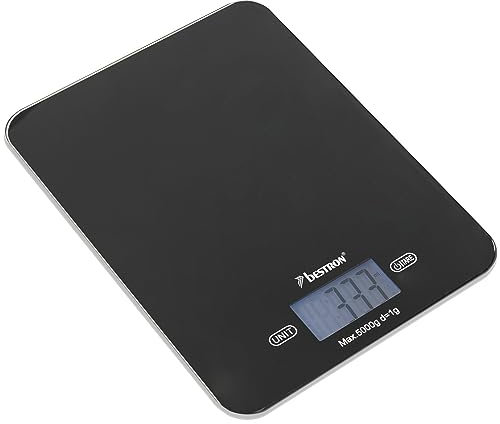 Bestron Bilancia digitale con schermo LCD, Capacità 5 kg, Precisione a 1 g, Vetro, Nero