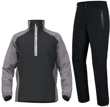 fit space Waterproof Golf Rain Suits for Men Performance Rain Jackets and Pants for All Sports (Gray Half-zip, Medium)