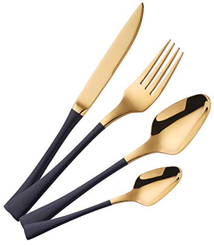 Couverts Noir + or Vaisselle Acier inoxydable Coutellerie, Buyer Star Couteau et fourchette Set Luxe Haute qualité Cutlery Set