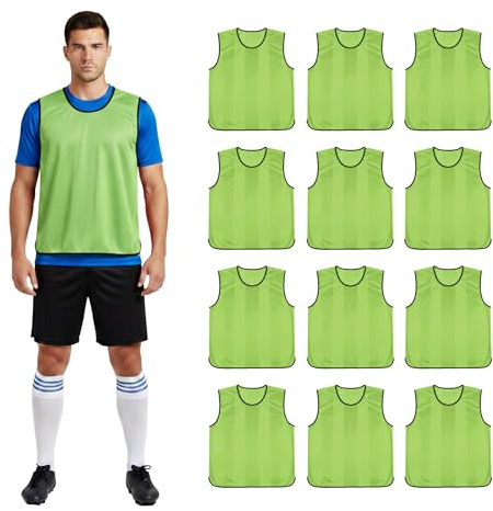 Trainingsleibchen, für Fußball, Netzball, Rugby, Hockey, Cricket, Volleyball, Scrimmage, Sportclub + Tragetasche (Senioren, Erwachsene, Jugendliche, Junior), Gelb, 111.8 cm Brustumfang, 12 Stück