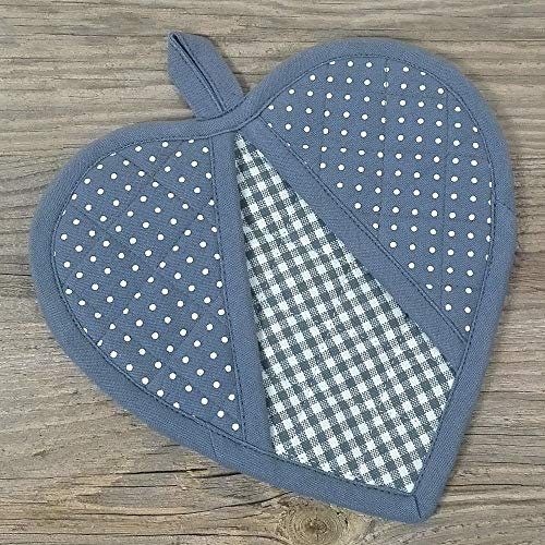 matches21 Topflappen Untersetzer Landhaus Premium LINA Herzform Punkte & Karo Hitzeschutz Küche 20x20 cm 1 STK - blau