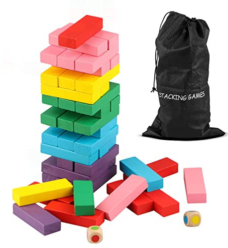 Wondertoys Wooden Stacking Toys Board Games Building Blocks for Kids Balancing Puzzles Toys Learning Educational Sorting Family Games- 48 pieces