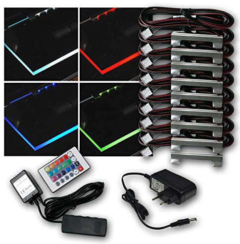world-trading-net - LED Metall-Clip Glasbodenbeleuchtung im 9er Set, Leuchtfarbe RGB, inklusive RGB Controller + Netzteil