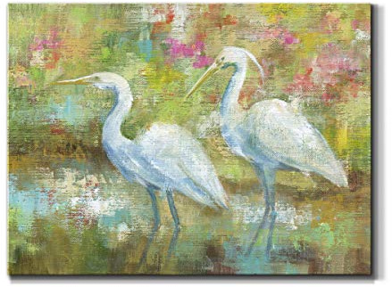 Renditions Gallery Canvas Nature Wall Art Modern Paintings Decorations Elegant White Egrets Abstract Multicolored Bontanical Wall Hanging Artwork for Bedroom Office Kitchen - 8x12 LT33