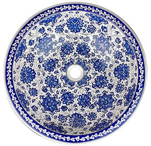 Cerames lavabo en céramique Iznik de Kuthaya Cevza - lavabo a la turque à encastrer pour salle de bain, toilettes, WC invités, restaurant et hôtel | Vasque à poser turc à poser rond 48 x 13 cm
