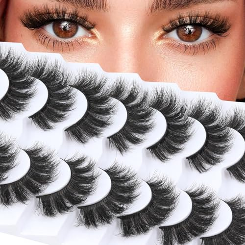 Veleasha Ciglia finte Mink Wispy Fluffy fatte a mano, look naturale, confezione da 7 paia di ciglia di lusso (801)
