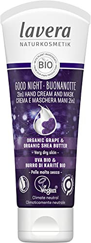 lavera Good Night 2in1 Hand Cream and Mask - natural cosmetics - vegan - certified - organic grape & organic shea butter - 75ml, white