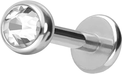 PIERCINGLINE Chirurgenstahl Labret Stecker KRISTALL Piercing Lippe Ohr Nase Silberfarben 3 x 1,2 x 6 mm